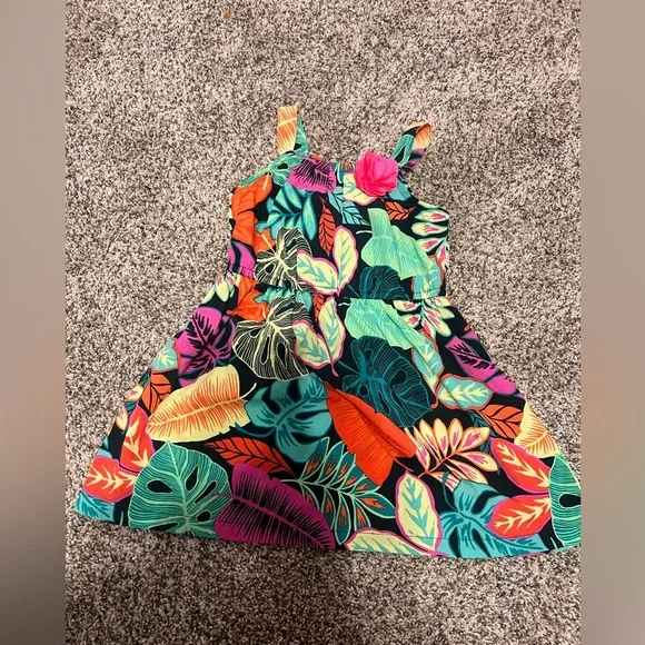 Girl 2T summer Tropical Leaf Print Dress - Picture 1 of 3